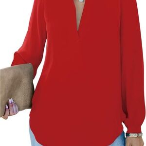 Hilary Radley Red Cuffed Sleeve Blouse